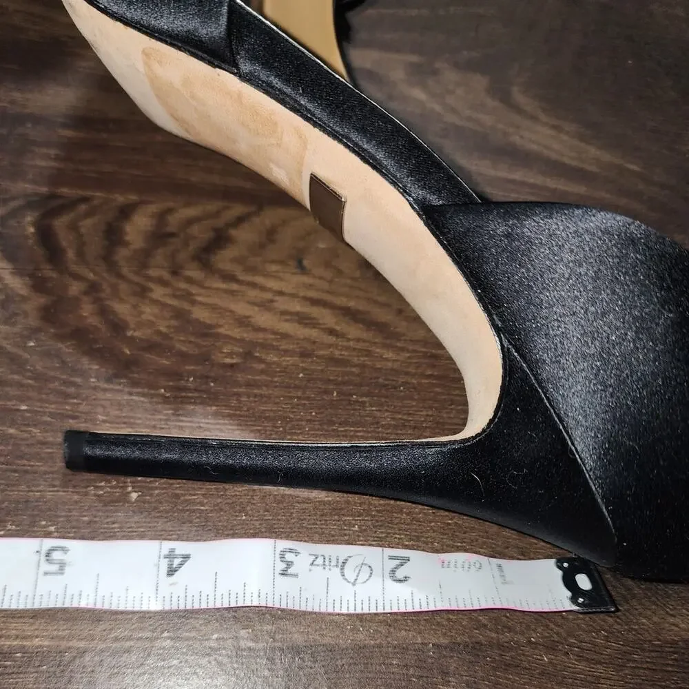 Badgley Mischka Gisella d'Orsay Peep open toe feather Evening Black Pumps 9.5 - Picture 7 of 8